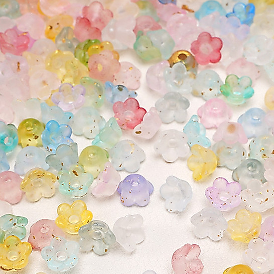 ลูกปัดดอกไม้จิ๋ว 6x3mm 100ชิ้น ไล่ระดับสีทอง อุปกรณ์ทำเครื่องประดับ DIY สร้อยข้อมือ สร้อยคอ ดอกไม้