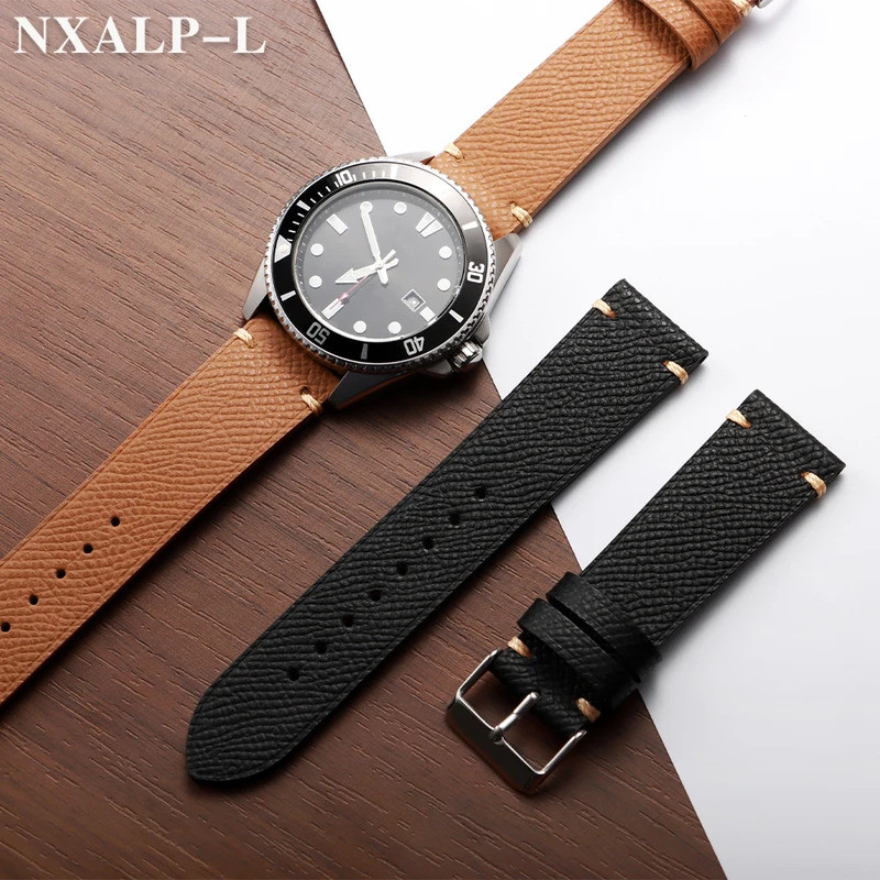 Handmade Stitching สายรัดข้อมือหนังลูกวัว 18/19 มม.20 มม.22 มม.สําหรับ Seiko สําหรับ Omega สร้อยข้อมือสายนาฬิกาหนังแท้อุปกรณ์เสริม