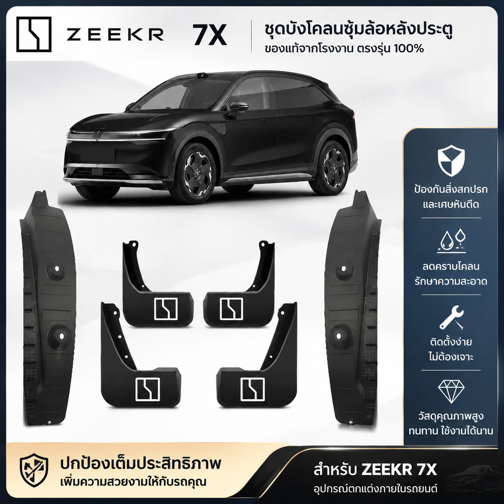 ZEEKR 7X Original ด้านหลังประตูซับ Mudguard Anti-Mud ลักษณะกระเบื้องการปรับเปลี่ยนอุปกรณ์เจาะฟรี RWI