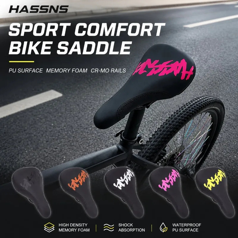HASNS อานจักรยานกราฟฟิตีกันน้ํา MTB เบาะนั่งจักรยานเสือหมอบเบาะจักรยานที่สะดวกสบายและทนต่อการสึกหรอ