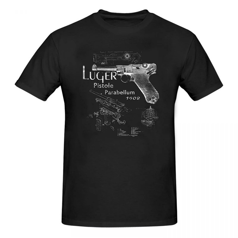 เสื้อยืด สตรีทแฟชั่น Luger P08 Blueprint Graphic สไตล์อเมริกัน หลายไซส์ S-5XL