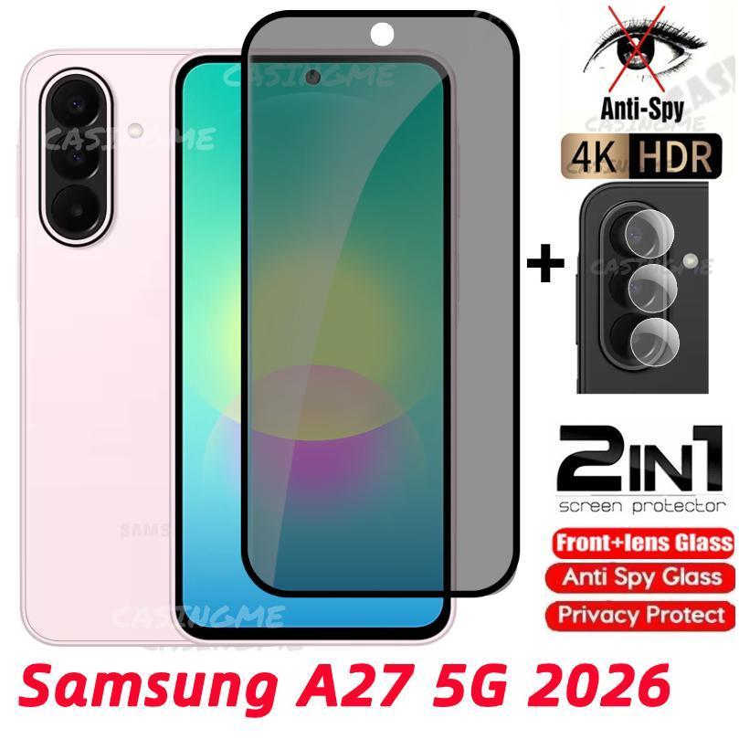 Samsung A27 5G 2026 กระจกนิรภัยส่วน Anti-Spy คลุมทั้งหมดปกป้องหน้าจอสําหรับ Samsung Galaxy A27 A27 A