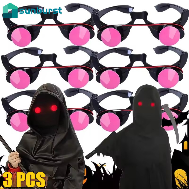 [HGB]แว่นตาสยองขวัญตาแดงเรืองแสงพร้อมปุ่มไฟ LED,อุปกรณ์ประกอบฉากปาร์ตี้คอสเพลย์ฮาโลวีน - กันลื่นพอดีและแบตเตอรี่ในตัวสําหรับสวมหน้ากาก