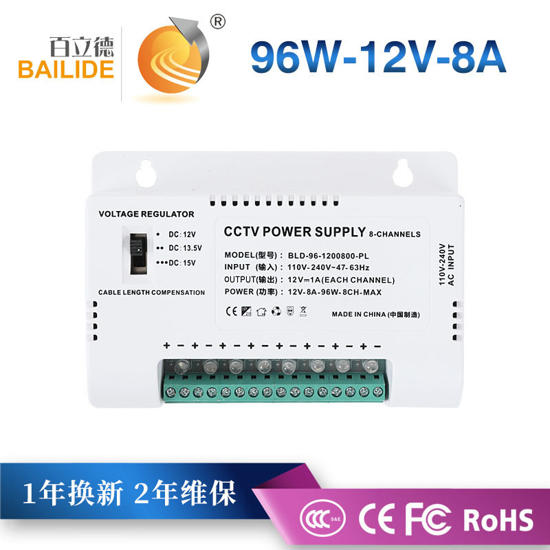Bailide 12V8A8CH เปลือกพลาสติก Multi-Channel Output Power Supply 8-Channel ปรับแรงดันไฟฟ้า Switching