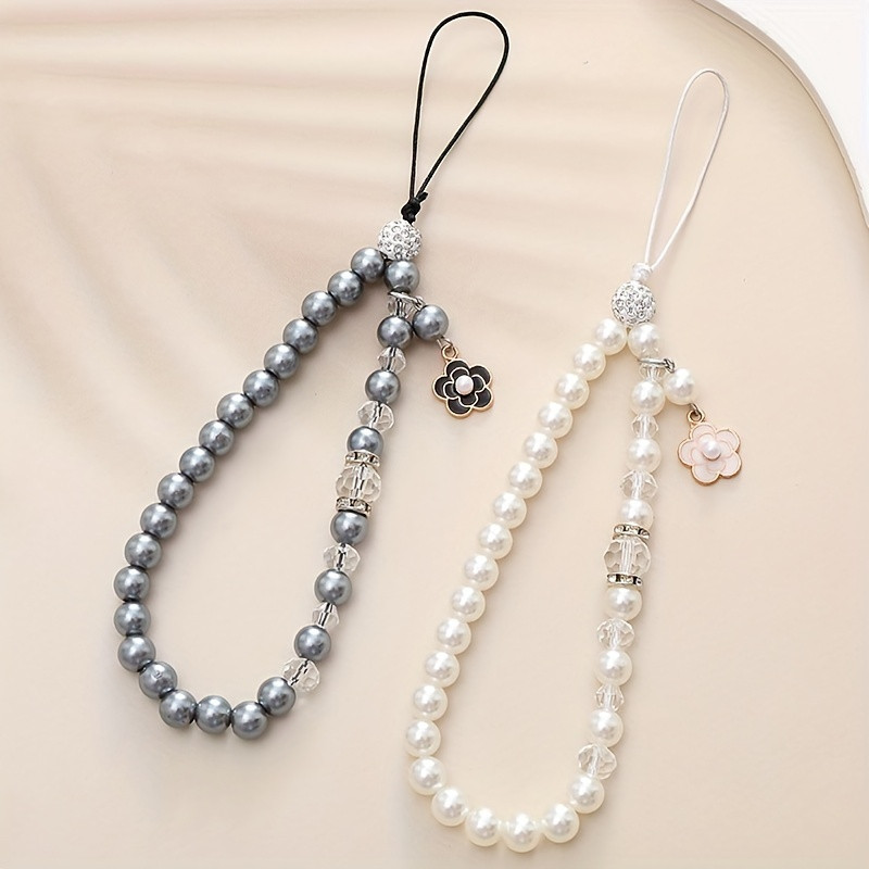 สายคล้องเสน่ห์โทรศัพท์มือถือน่ารักพร้อมมุกสําหรับเคสโทรศัพท์มือถือจี้ดอกไม้ขนาดเล็กเชือกเส้นเล็กโทรศัพท์มือถือโซ่ลูกปัด