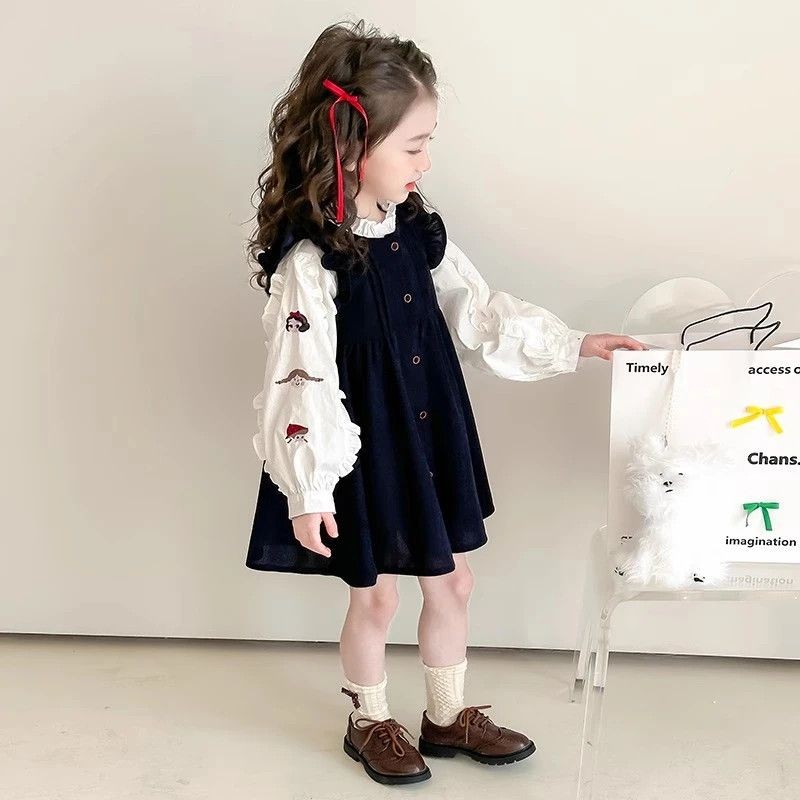 ชุดกระโปรงและเสื้อสำหรับฤดูใบไม้ผลิและใบไม้ร่วง ปี 2025 สไตล์ทันสมัย ชุดสองชิ้นสำหรับเด็ก