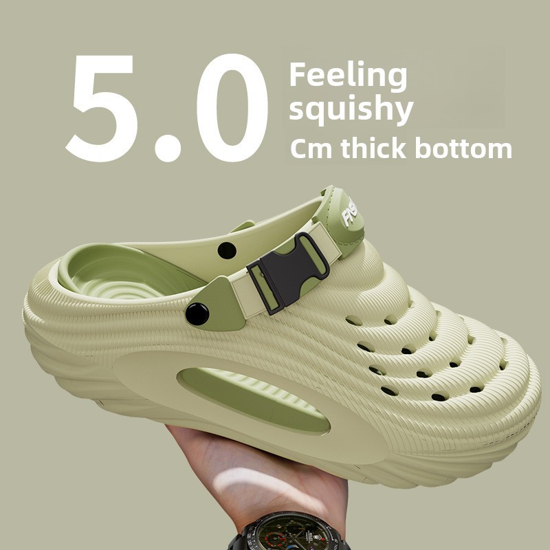 รองเท้าแตะคู่ Home High-End หนาSoled Hole รองเท้าผู้ชายผู้หญิงสไตล์ Anti-Slip eva Toe-Covered Stepping on Shit รองเท้าแตะฤดูร้อน