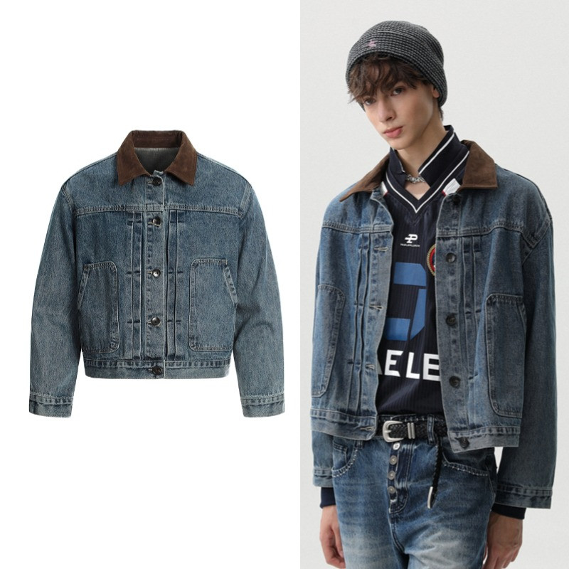 ASRV แจ็คเก็ตยีนส์สั้นสไตล์อเมริกาย้อนยุคสำหรับผู้ชายและผู้หญิง