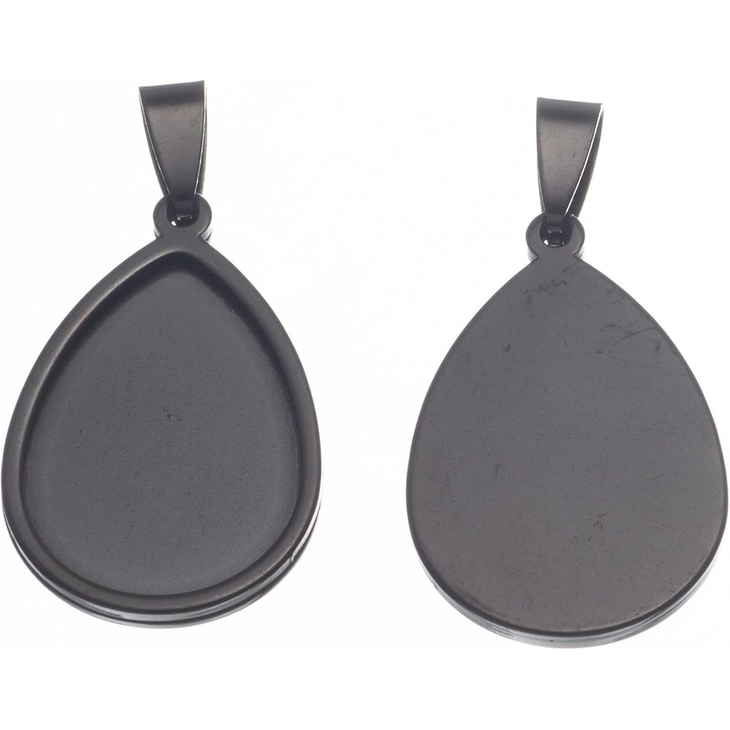 SAUNUCHI จี้ถาดสำหรับสร้อยคอ สแตนเลสขนาด 18x25 มม., Teardrop Bezel, DIY Cameo ฐานช่องว่างสีดำและผสม 