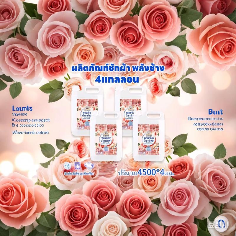 ใหม่!3-in-1 เรียบเนียนและมีกลิ่นหอม น้ำยาซักผ้า MAOPROCHANG น้ำยาซักผ้า พลังช้างแกลลอน 18000มล. (4500มล.x4) กลิ่น Rosema
