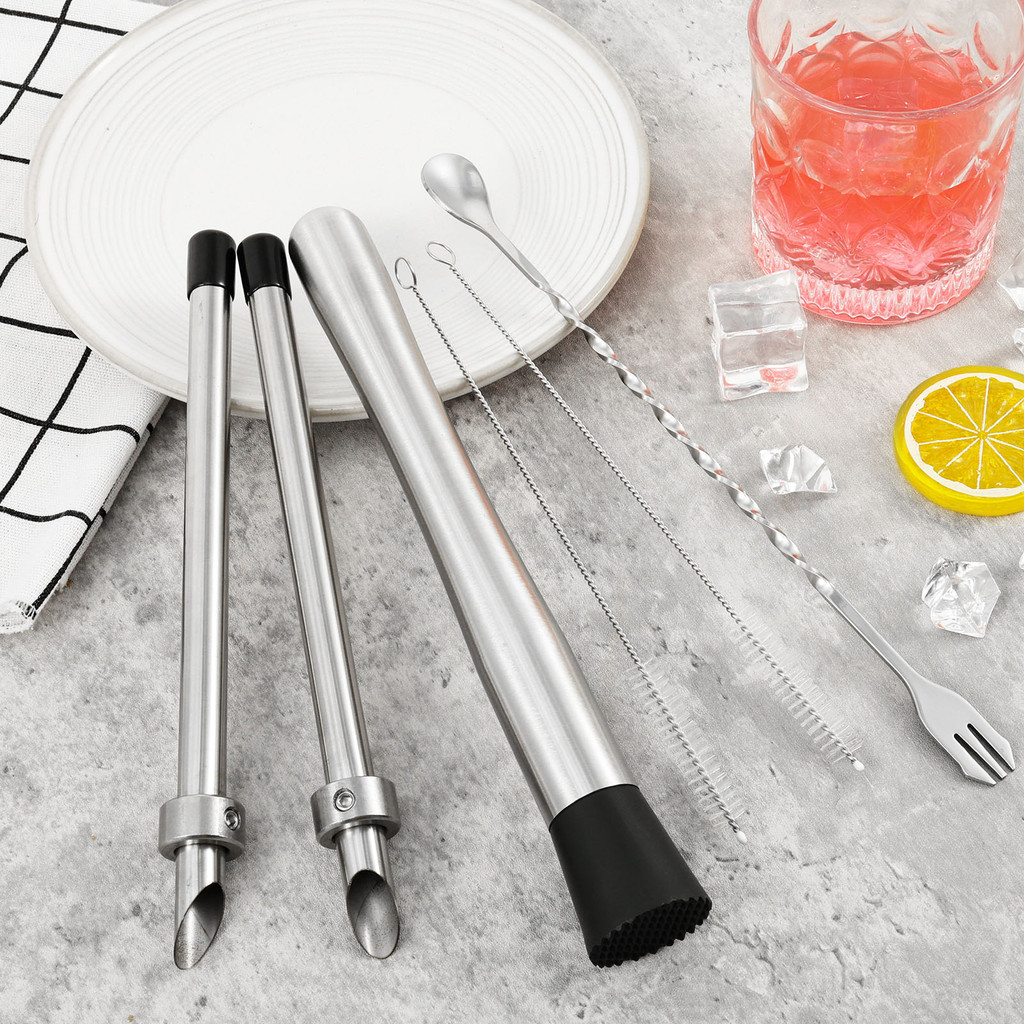 เครื่องมือเจาะฟาง Muddler ฝาพลาสติกฟาง Puncher แปรงสําหรับร้านกาแฟ Lemonade Stand Home SHOPQJC4650