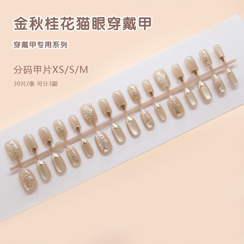 30PCS ฤดูใบไม้ร่วงที่สวยงาม Osmanthus Chasing Light Cat Eye 3D สั้น T Nail Art-T070-M399