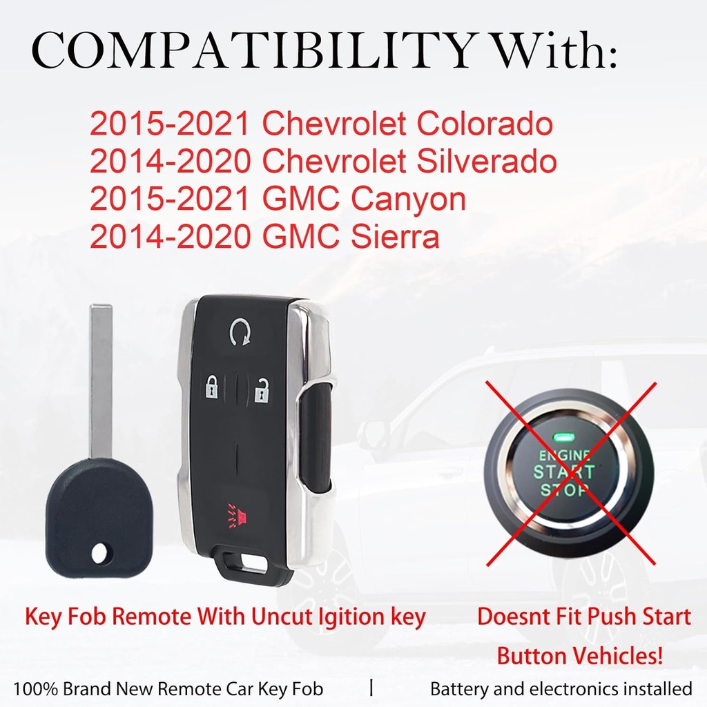 Key Fob รีโมทคอนโทรลเหมาะสําหรับ Chevy Silverado Colorado GMC Canyon Sierra 1500 2500 3500 2014-2021