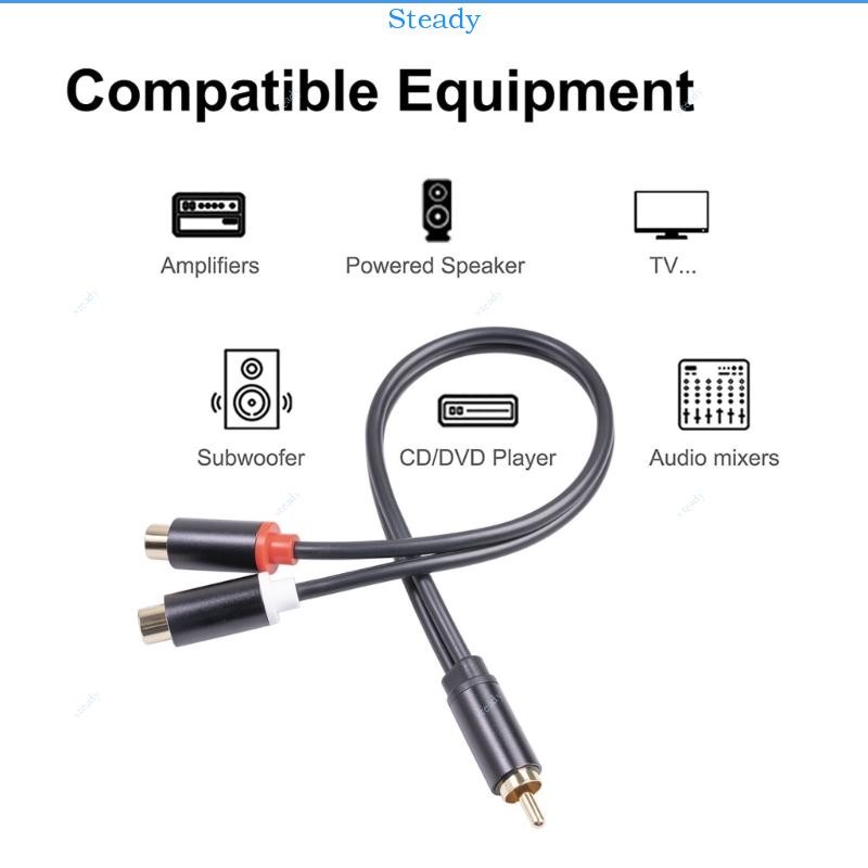 Steady RCA Cable Stereo 1 RCA Male To 2 RCA Female Aux Cable 2 อะแดปเตอร์ RCA