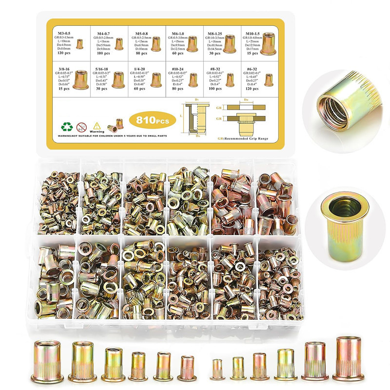 810PCS Rivet Nut ชุด Rivet Nut แนวตั้ง Rivet Nut M3-M10 Series กล่อง