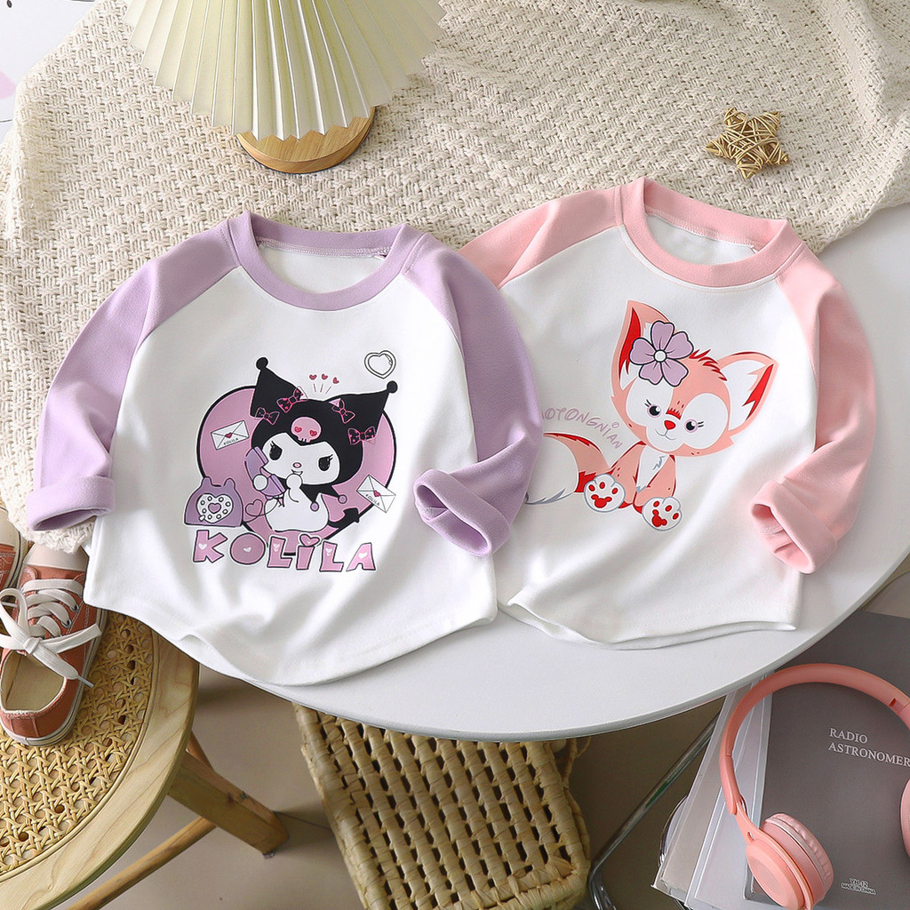 เสื้อเด็กผู้หญิง ใหม่ ฤดูใบไม้ร่วงเสื้อยืดแขนยาว เน็ตไอดอลฤดูใบไม้ผลิฤดูใบไม้ร่วงยอดนิยม