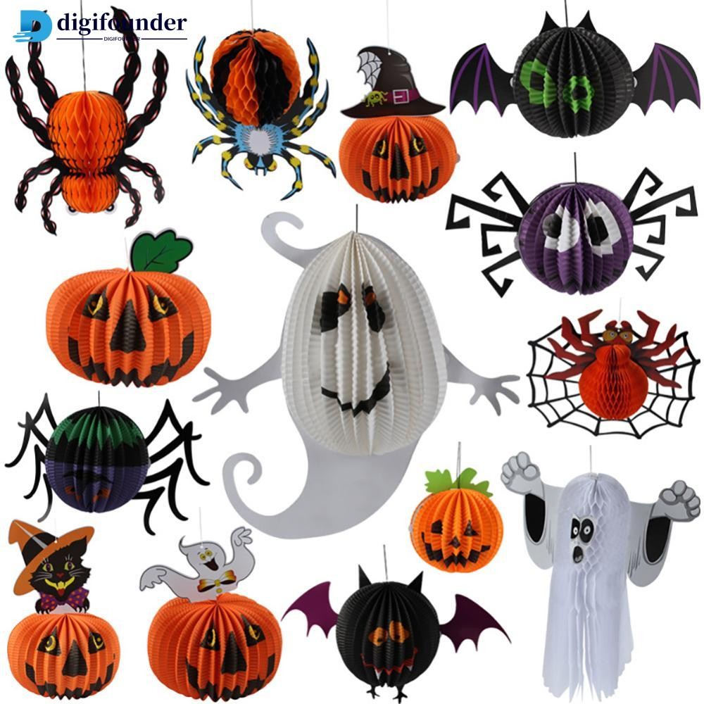DIGIFOUNDER ฮาโลวีนแขวนตกแต่ง Ghost แม่มด Spider ฟักทองกระดาษโคมไฟ DIY ฮาโลวีนแขวนหัตถกรรมฮาโลวีน Po