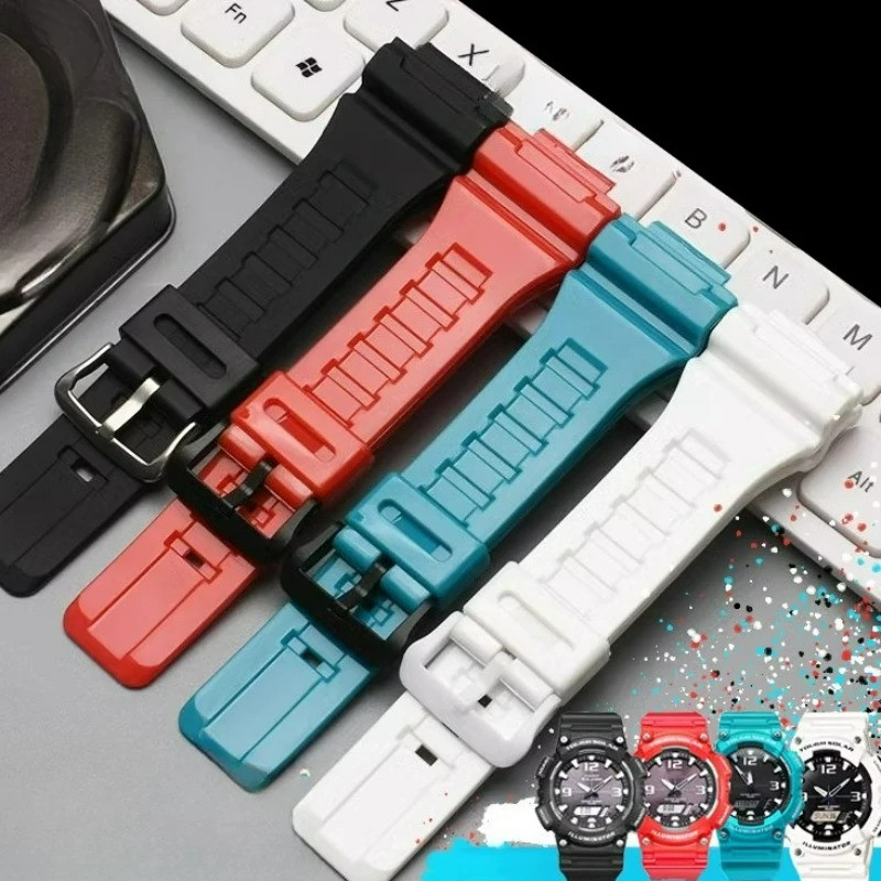 สําหรับ Casio AEQ-110W AQ-S810W W735H/736H Anti แพ้สายนาฬิกาซิลิโคน 18 มม.สีดํากีฬา Quick Dry พื้นผิ