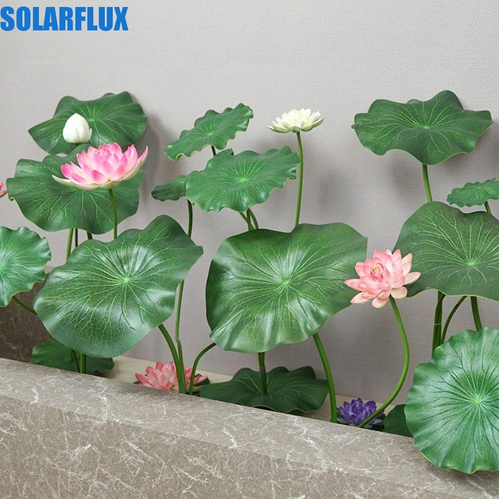 SOLARFLUX ภูมิทัศน์ดอกไม้ประดิษฐ์,ศิลปะ EVA จําลองดอกบัว,บ้าน Ponds Decor พืชสีเขียวพร้อม Rod ยาว Stem ตกแต่งดอกไม้ปลอมตกแต่งงานแต่งงาน