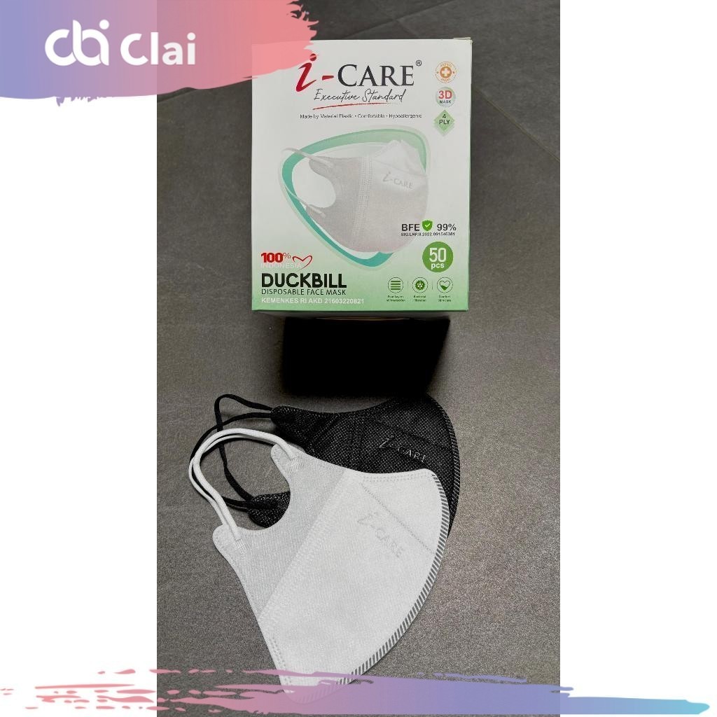 CAI ICare Duckbill Mask 4ply 4 ชั้นผู้ใหญ่นูน i Care i-Care Original Earloop Premium 1 กล่องบรรจุ 50