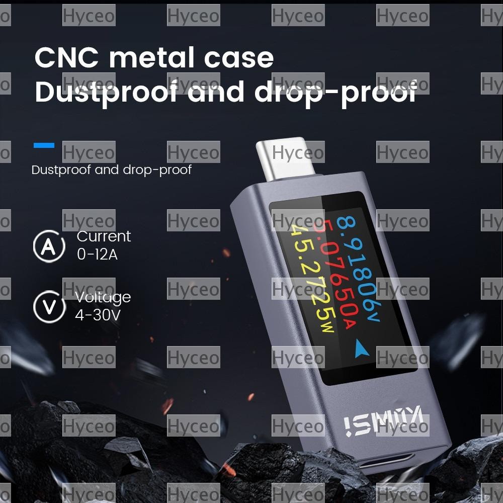 HYCEO Current และแรงดันไฟฟ้า, Type-C KWS-2303C Power Meter Tester, จอแสดงผล LCD DC 4-30V 0-12A PD โท