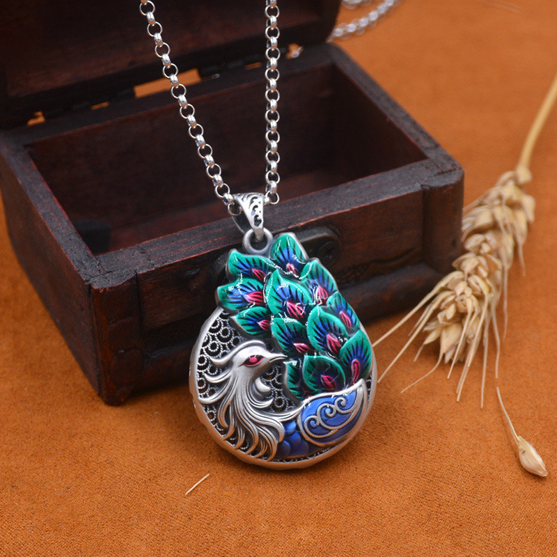 Premium Selection#Colorful Phoenix S999Pure Silver Vintage Women's Sterling Silver Pendant Sweater C