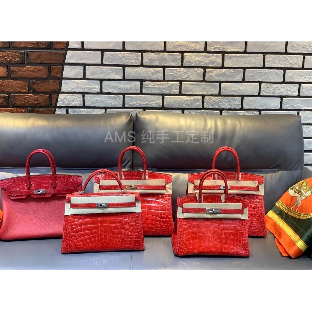 Platinum 30 Ferrari Red Full Hand Seven Nile Crocodile กระเป๋าแพลตตินัมแบบพกพา