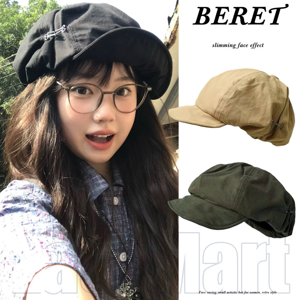 หมวกเบเร่ต์ญี่ปุ่นขนาดใหญ่ผ้าฝ้ายผ้าลินินปรับป้องกันแสงแดดปีกกว้างสําหรับกลางแจ้ง,แฟชั่นเครื่องประดับสไตล์วินเทจ