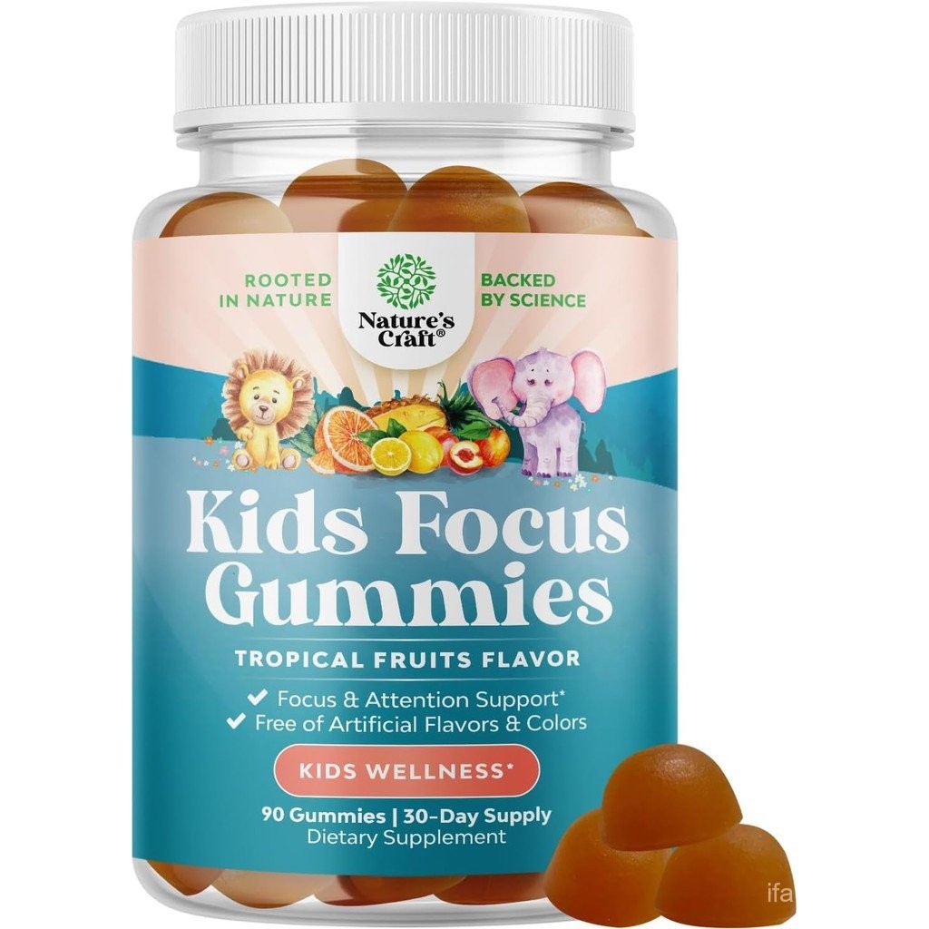 Kids Focus Gummies - Nootrics Brain Support for Kids with Green Tea Extract, B6 & B12 Vitamins for M