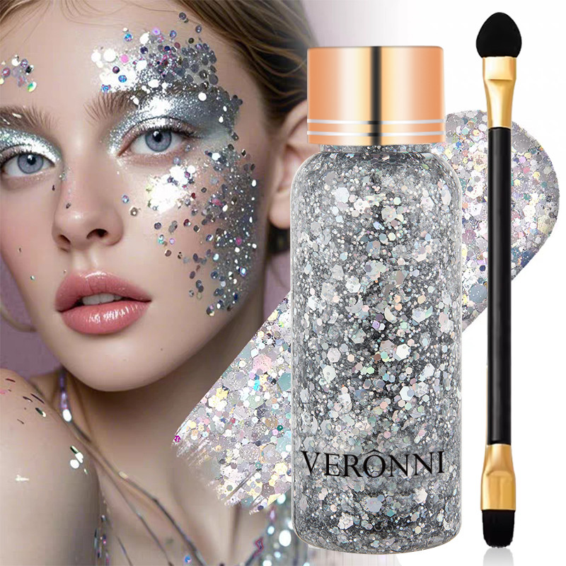 2 ชิ้น Face & Body แต่งหน้า Glitter พร้อมชุดแปรงสําหรับคอนเสิร์ตเพลง Rave เทศกาลฮาโลวีนและ Christmas Party