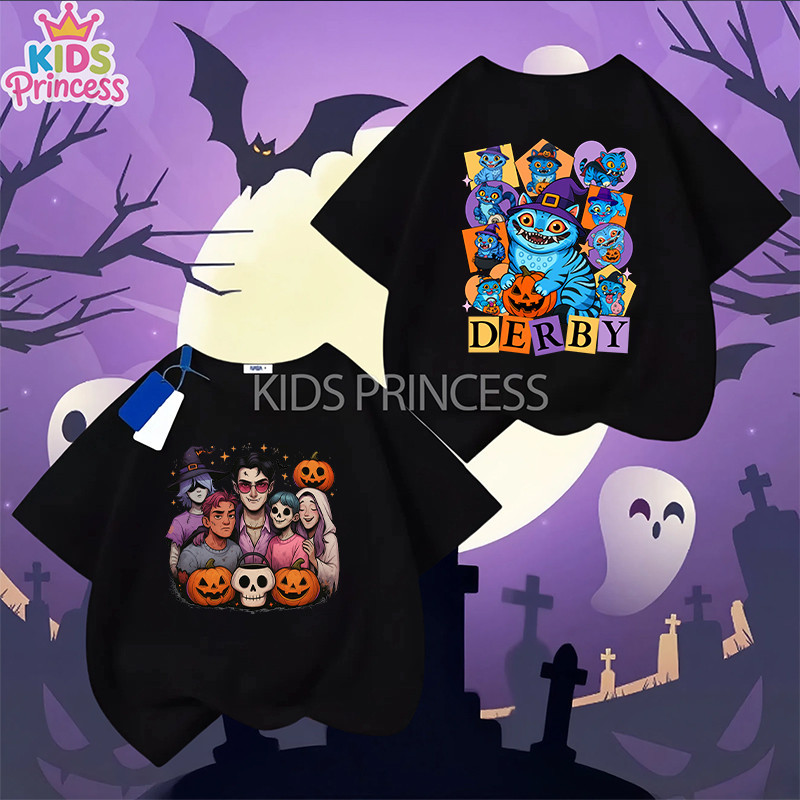 COD Kpop Demon Hunters Halloween T-shirt ฮาโลวีน ลาย เสื้อยืดเด็กพร้อมส่ง ผ้าคอตตอล เสื้อเชิ้ต 90-15