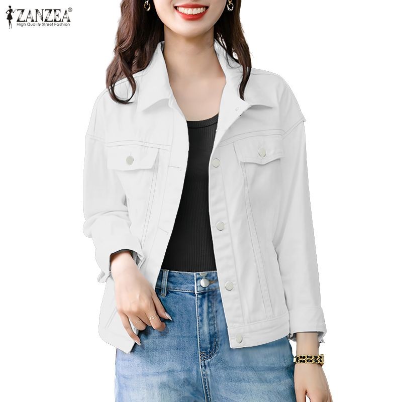 .getZANZEA แจ็คเก็ตสไตล์เกาหลีสีเข้มสำหรับผู้หญิง
