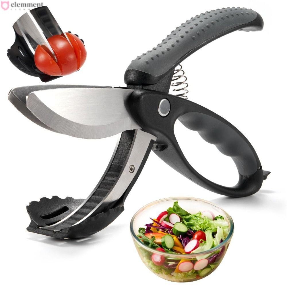 CLEMMENT กรรไกรสลัดพร้อมระบบโหลดสปริง Double Blades Salad Chopper, Two In One สแตนเลสอาหารกรรไกร Cho