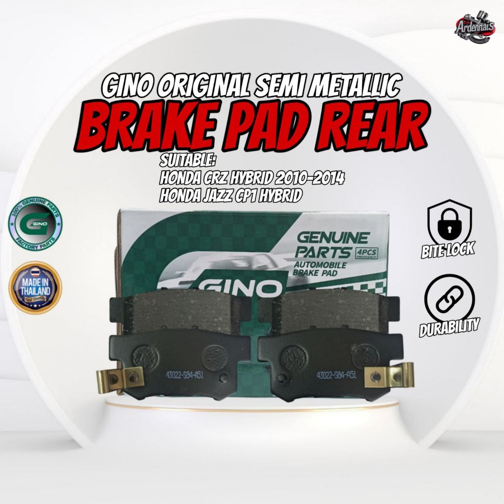 ผ้าเบรก GINO สําหรับ HONDA CRZ HYBIRD 2010-2014 / JAZZ CP1 HYBRID