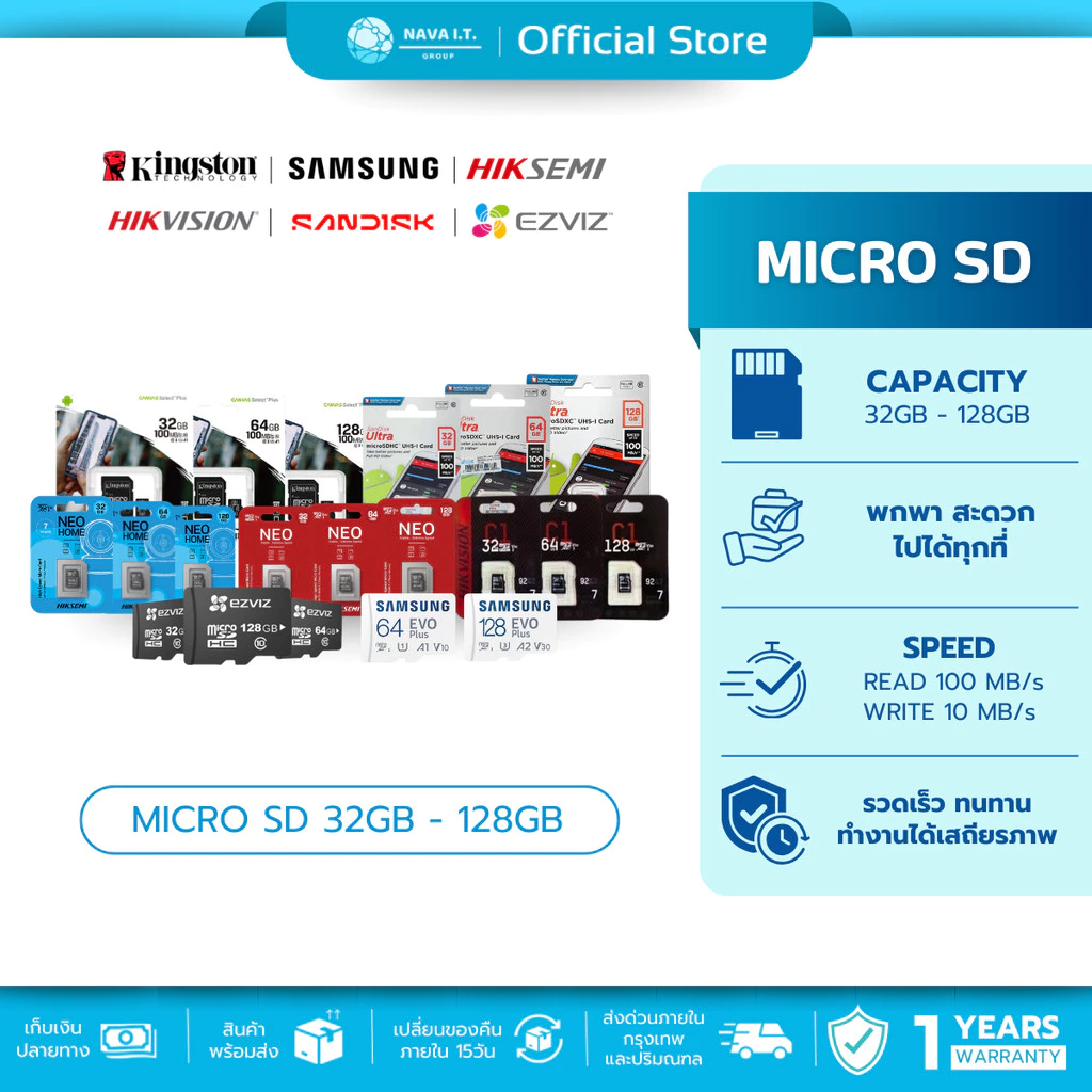 (มีส่งด่วน) Micro SD (ไมโครเอสดี) 32GB/64GB/128GB KINGSTON HIKSEMI SANDISK