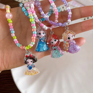 สร้อยคอลูกปัดและจี้เครื่องประดับตัวการ์ตูน สไตล์เจ้าหญิงสำหรับเด็กผู้หญิง