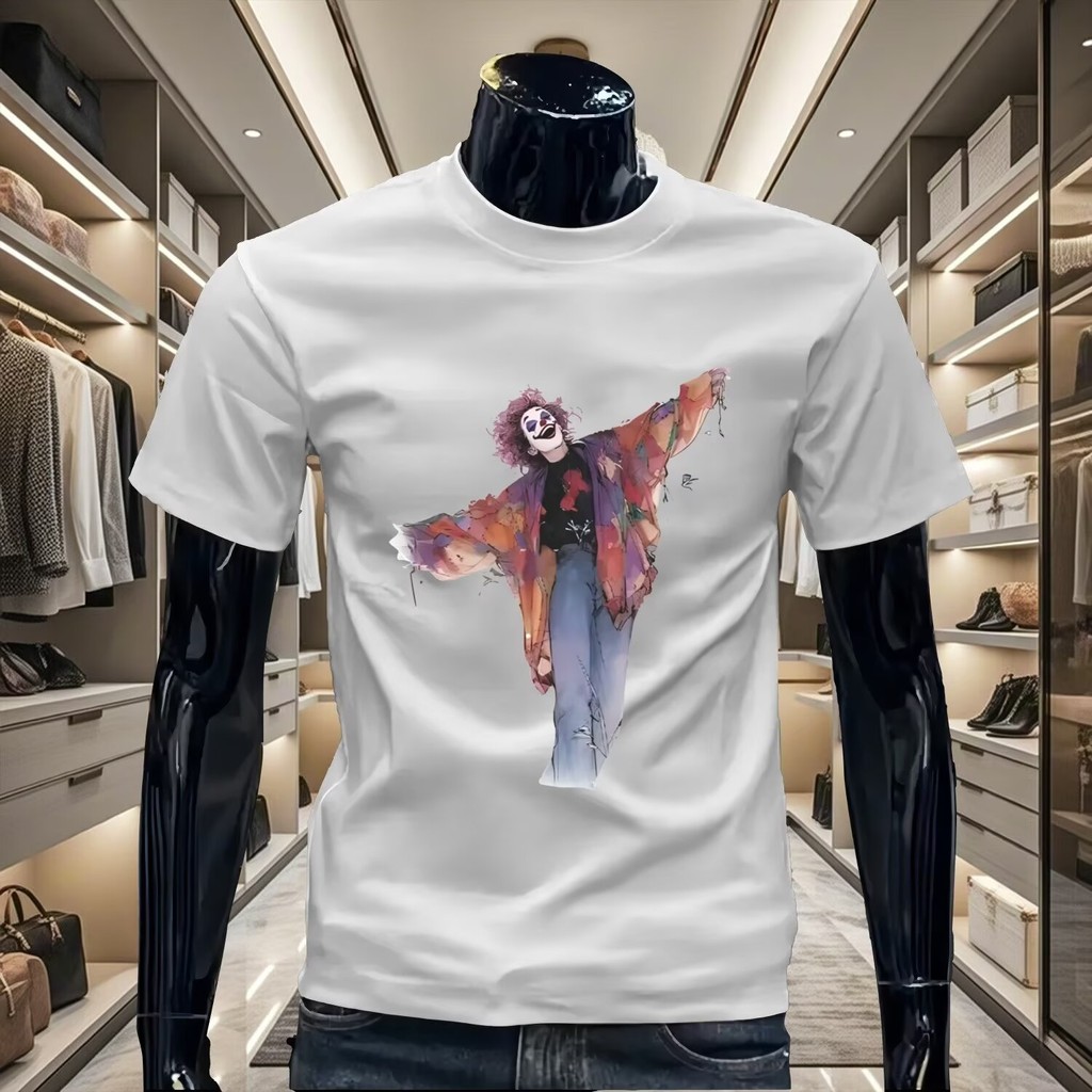 COD 2025 Hong Kong Style Trendy Brand Clown Print Heavyweight Short Sleeve T-Shirt for Men 2025 Summ