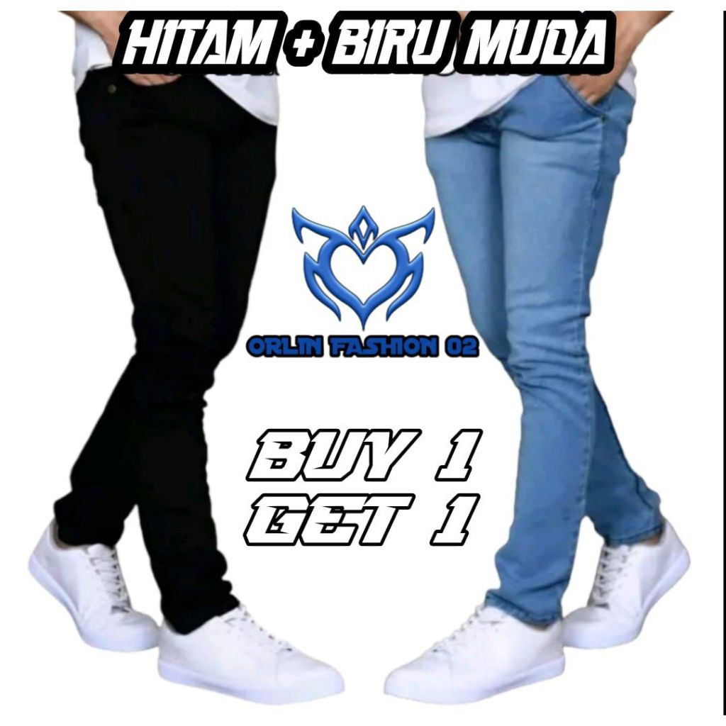 RIRUSHOP BUY ONE GET ONE/ BUY 1 กางเกงขายาวผู้ชาย GET 1 ฟรีกางเกงยีนส์ดินสอทรงเข้ารูปผู้ชายอินเทรนด์
