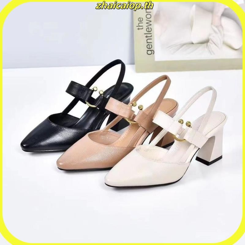 รองเท้า ne na รองเท้าส้นสูงนางงาม รองเท้าแตะหนังนิ่มหัวแหลมของผู้หญิง