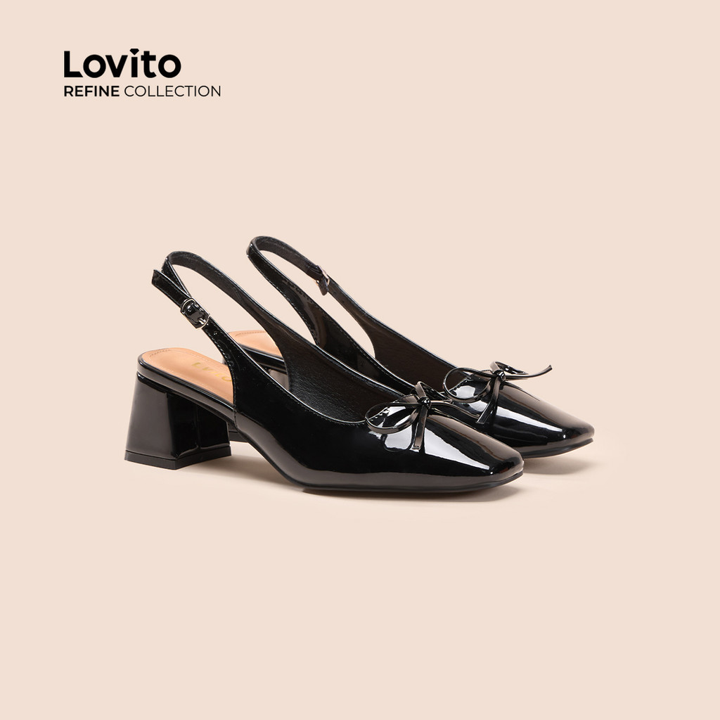 (Lovito Refine) รองเท้าส้นสูงหรูหรา ช่วงฤดูใบไม้ผลิ/ฤดูร้อน สีดำ สำหรับผู้หญิง LR14E406