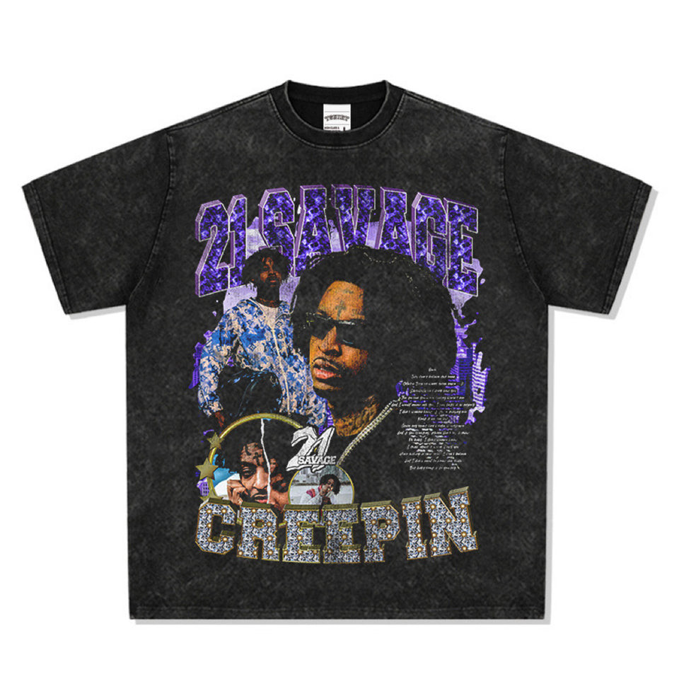 21 Savage Creepin เสื้อยืดขนาดใหญ่ล้าง