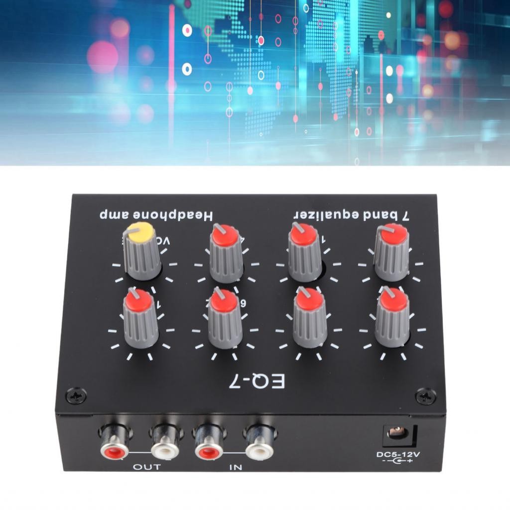 Bamaxis 7 Band Sound Equalizer เอาต์พุตอินพุต 12dB High Bass ปรับสองช่องดิจิตอล 3.5 มม.อินเทอร์เฟซสํ