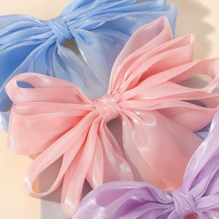 กิ๊บติดผมโบว์ขนาดใหญ่ สไตล์หวานสำหรับผมหางม้า ทำจาก organza สีดำ