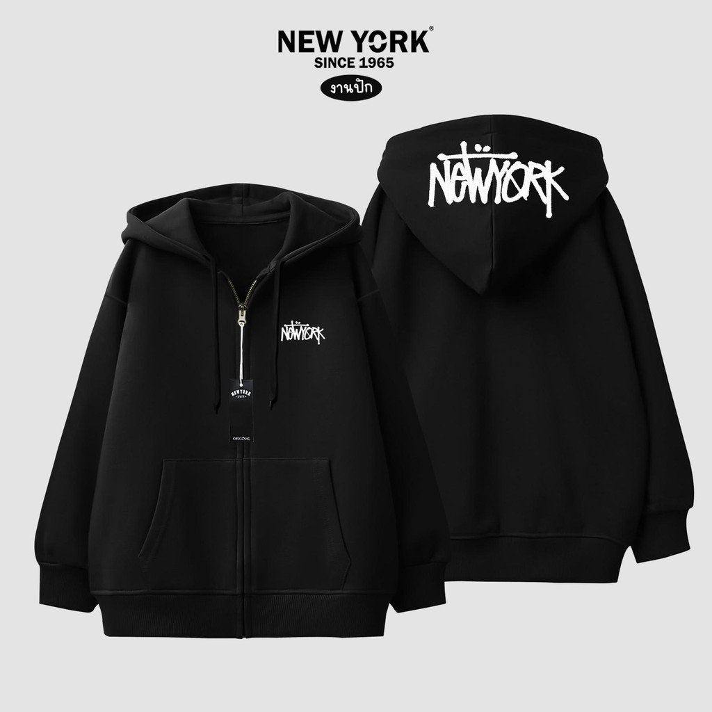 NEWYORK 1965 STREET - งานปักหมวก เสื้อคลุมแขนยาวมีฮู้ด ซิปทอง คุณภาพผ้าคอตตอนวอร์ม ใส่สบาย รูปที่ 4