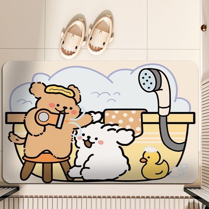 浴室地垫卫生间门口脚垫线条小狗家用入户门进门门口玄关铺地垫子Bathroom Floor Mat Toilet Door Mat Line Puppy20251003