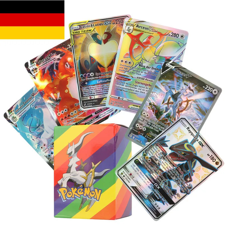 100/120pcs เยอรมัน Pokemon การ์ดเงาหายาก Vmax V Vstar Gx แท็ก Charizard Pikachu Rayquaza Arceus คอลเ