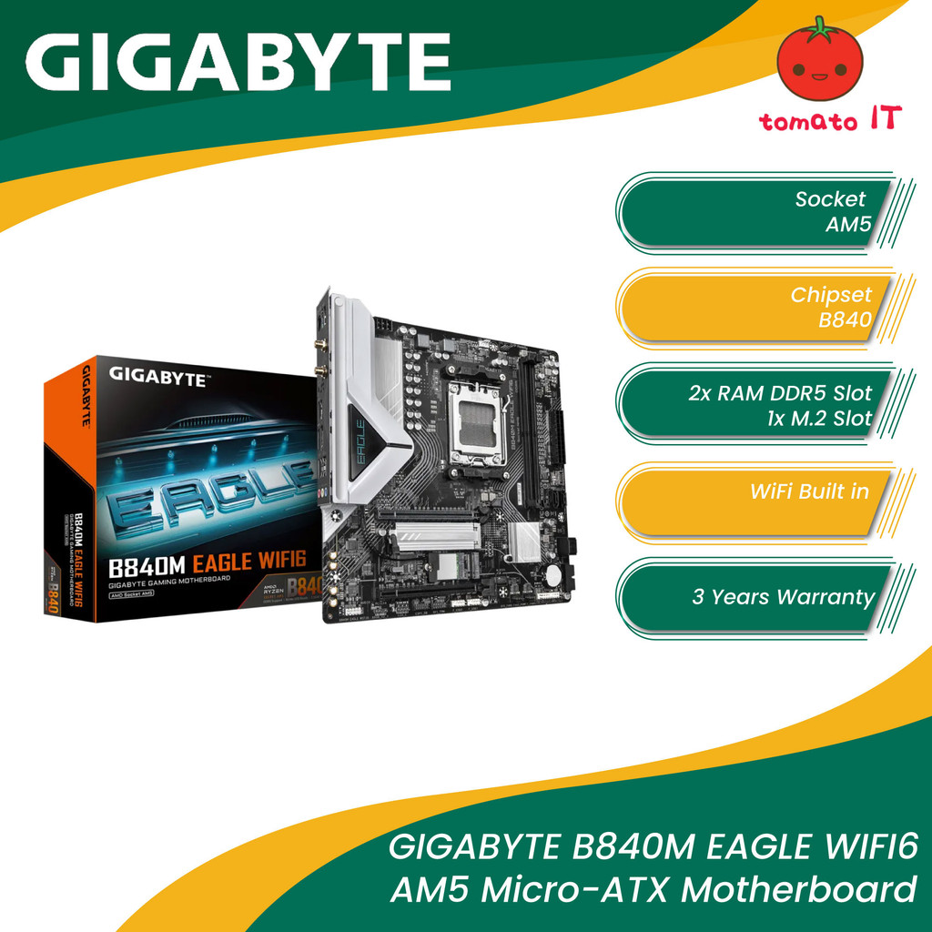 เมนบอร์ด GIGABYTE B840M EAGLE WIFI6 AM5 Micro-ATX