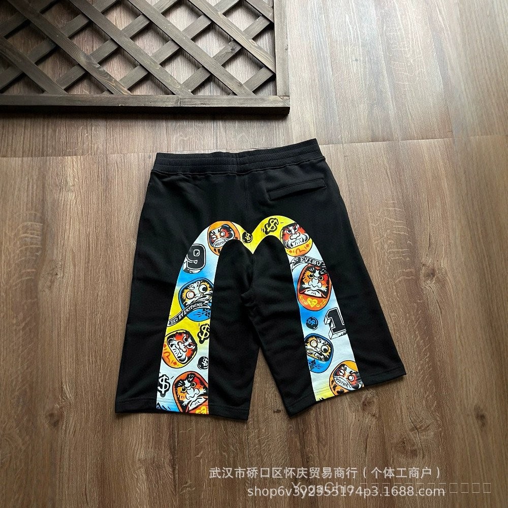 EVISU เอวิสุ 25รูปแบบธรรมะของผู้ชายบิ๊กเอ็มพิมพ์ลําลองตรงกางเกงขาสั้นออกกําลังกายกางเกงห้าจุด