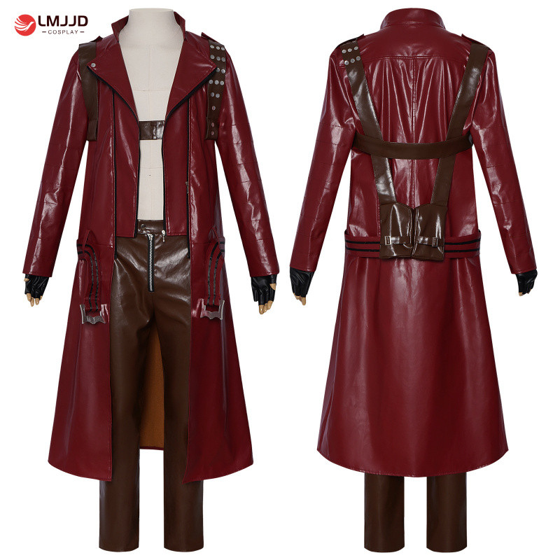 เครื่องแต่งกาย COSPLAY สไตล์ Devil May Cry 3 Dante เสื้อหนังสีแดงสำหรับชาย พร้อมชุดการแสดงบนเวที