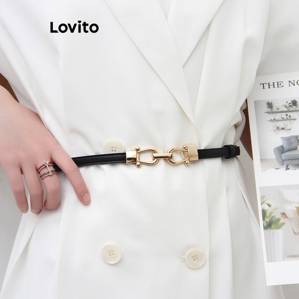 Lovito เข็มขัดลําลอง เข็มขัดวันวาเลนไทน์พื้นฐานสําหรับผู้หญิง L69AD040 (สีดํา)